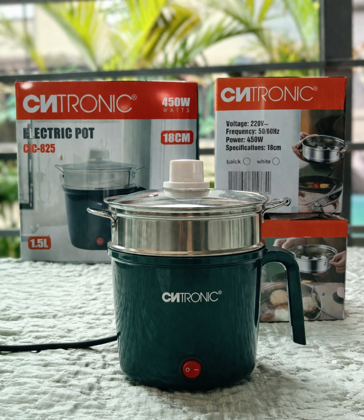 CNtronic Electric Cooking Pot 1.5L (CIC-825) – 450W Multi-Function Hot Pot with Steamer | 18cm