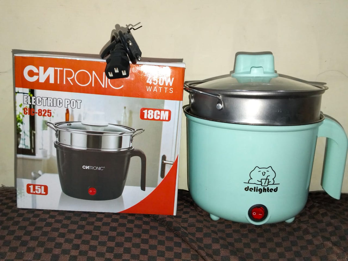 Multi-Purpose Electric Cooking Pot with Steamer (1.5L / 450W) – Rapid Boiling & Fast Cooking