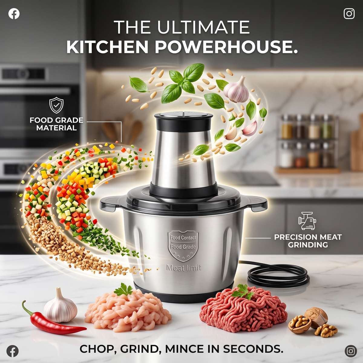 Stainless Steel Electric Meat Grinder – Heavy Duty Food Processor